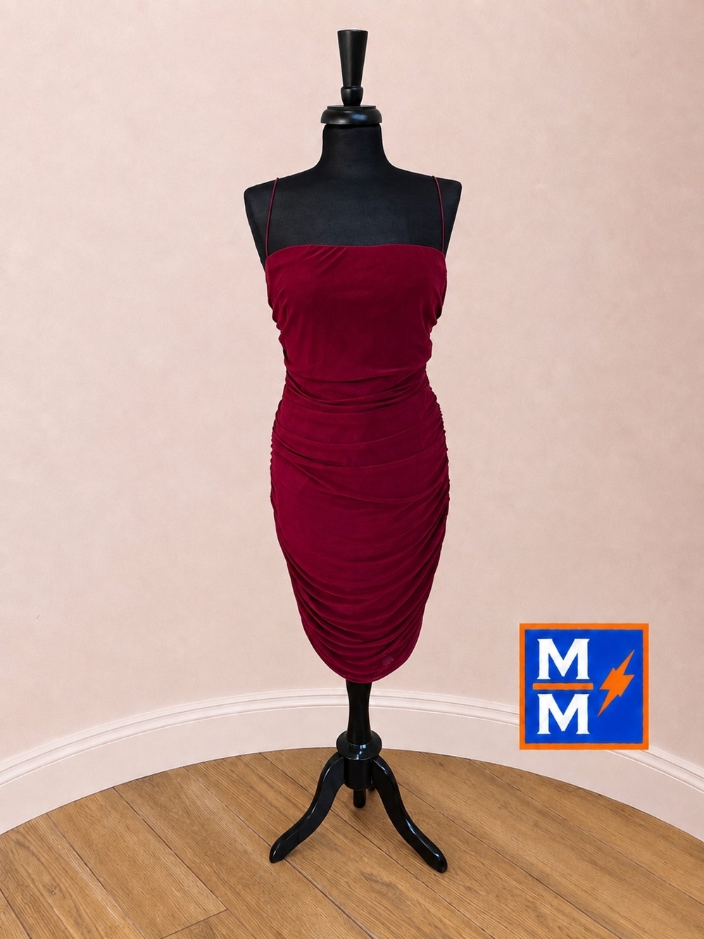 B. Darlin 18W Burgundy Ruched Bodycon Midi Dress Spaghetti Strap Plus Size